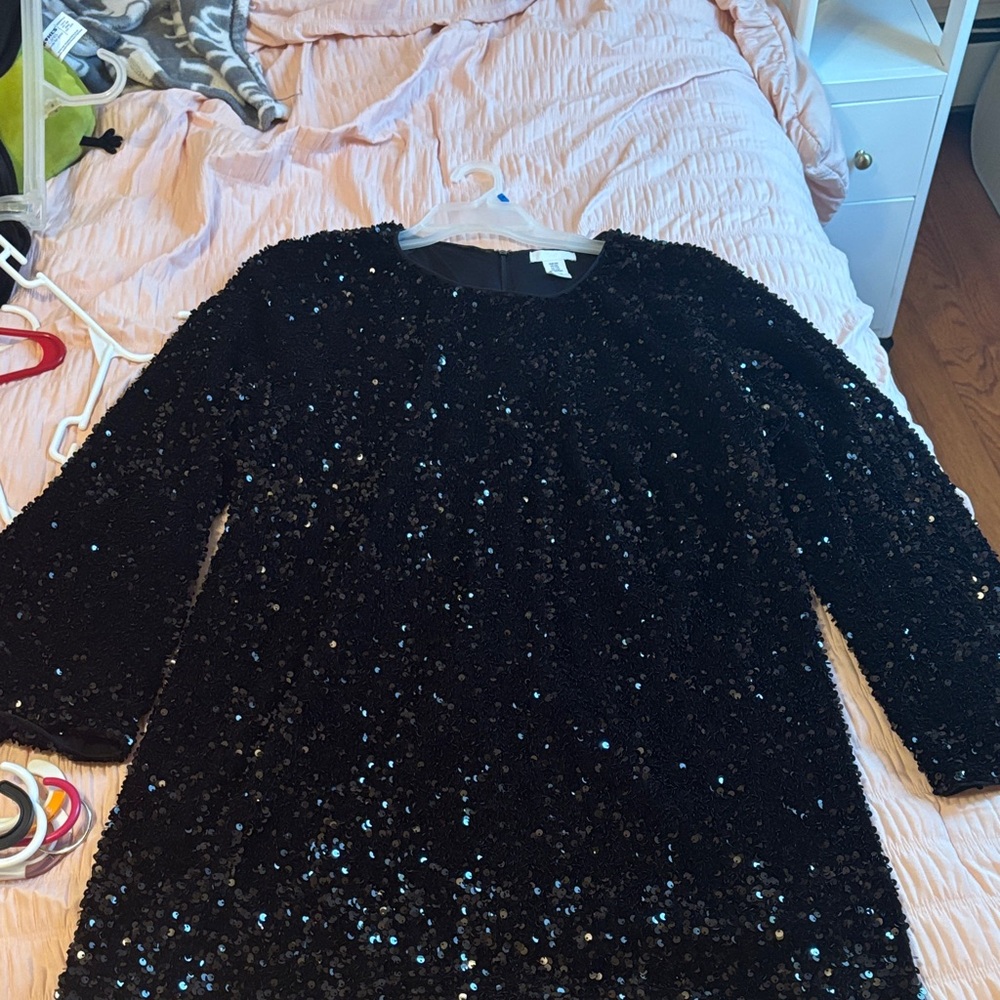 Black Sequin Long Sleeve Dress